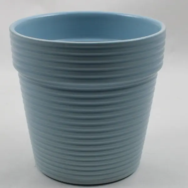 Pale Blue Textured Ceramic Plant Pot 4.5in Tall 5in Wide