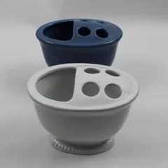 Lot of 2 Ceramic Toothbrush Holders Blue White 4 Inch Bathroom
