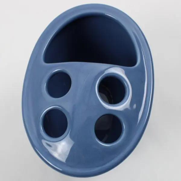 Lot of 2 Ceramic Toothbrush Holders Blue White 4 Inch Bathroom