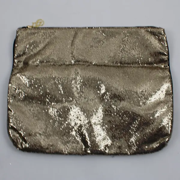 Victoria's Secret Gold Sequined Zipper Makeup Pouch Bag Flawed