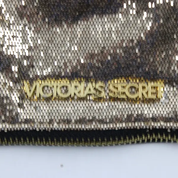 Victoria's Secret Gold Sequined Zipper Makeup Pouch Bag Flawed