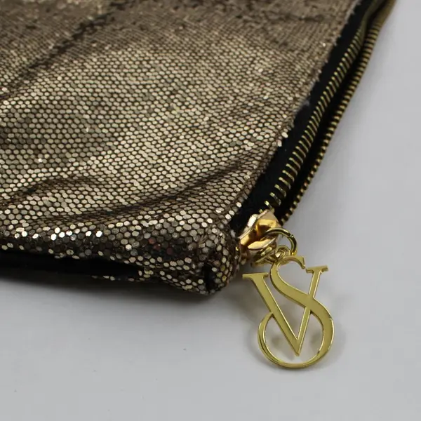 Victoria's Secret Gold Sequined Zipper Makeup Pouch Bag Flawed