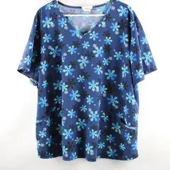 ScrubStar Women's 3XL Blue Snowflake Print Scrub Top