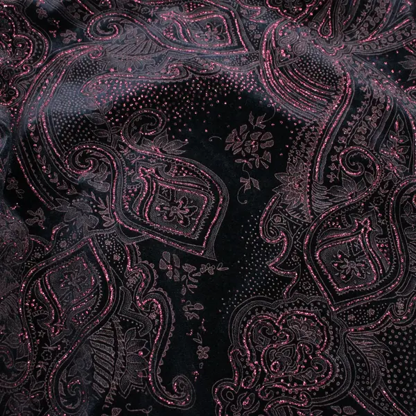 White Stage Women's XL Black Velour Red Glitter Long Sleeve Top