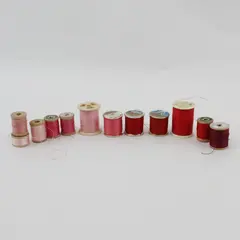 Lot of 12 Pink & Red Sewing Thread Spools Assorted Sizes