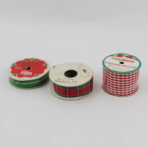 Lot of 3 Vintage Spools Holiday, Tartan & Novelty Ribbon, Asstd. Sizes