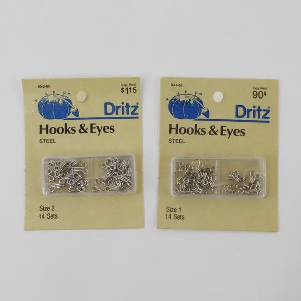 Lot of 6 Packs Dritz Hooks & Eyes Sizes 1, 2 & 3 New Nickel Black Steel