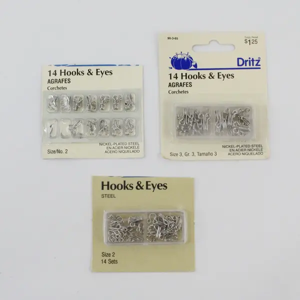 Lot of 6 Packs Dritz Hooks & Eyes Sizes 1, 2 & 3 New Nickel Black Steel