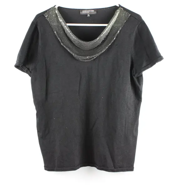 Jones New York Women's XL Black Knit Top Chain Drape Collar