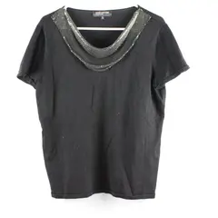 Jones New York Women's XL Black Knit Top Chain Drape Collar