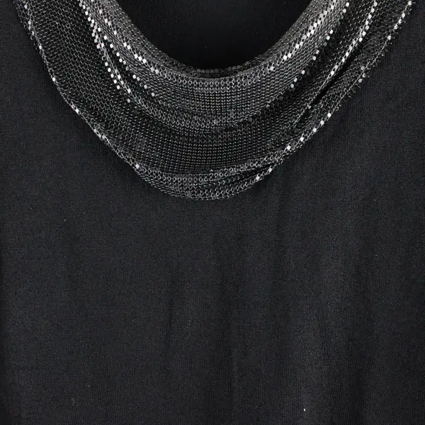 Jones New York Women's XL Black Knit Top Chain Drape Collar