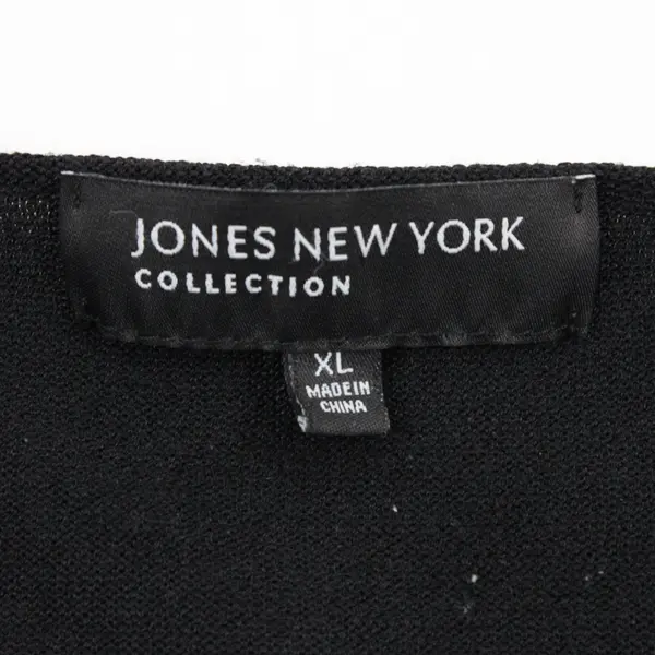 Jones New York Women's XL Black Knit Top Chain Drape Collar