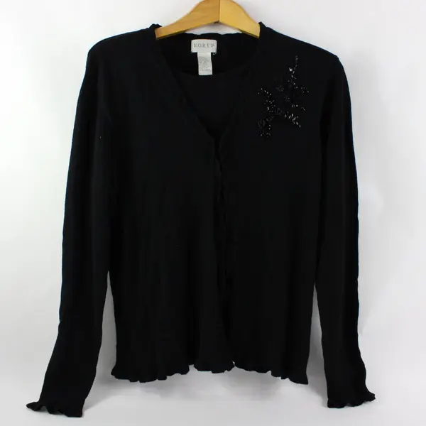 Vintage Koret Women's Small Black Layered Top Floral Embroidery Beading