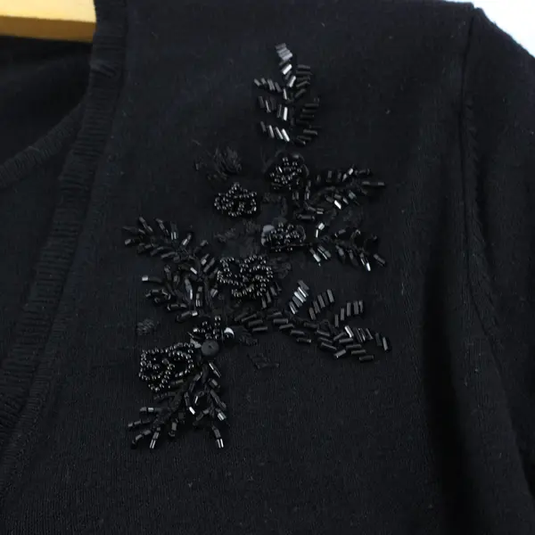 Vintage Koret Women's Small Black Layered Top Floral Embroidery Beading
