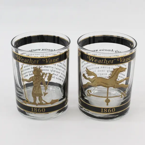 Set of 2 Vintage Georges Briard Weathervane Glass Tumblers, 4" Tall 