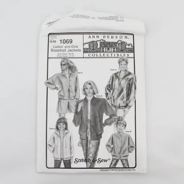 Stretch&Sew Ann Person Collectibles 1069 Vintage Ladies/Girls Baseball Jkt Uncut