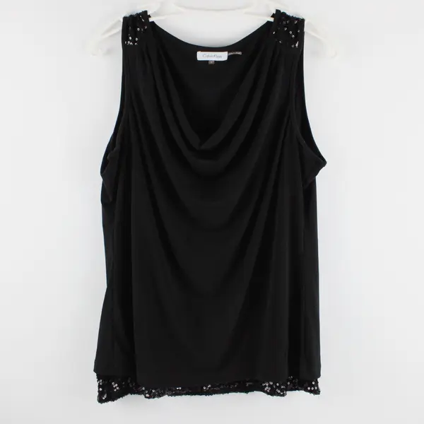 Calvin Klein Women's Large Black Sequin Cowl Neck Tank Top