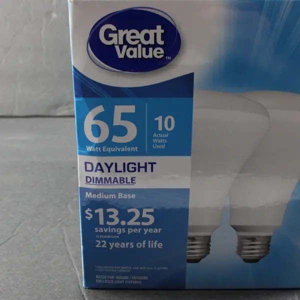 Lot of 2 Great Value LED BR30 65W Eq/10W Actual Daylight Dimmable