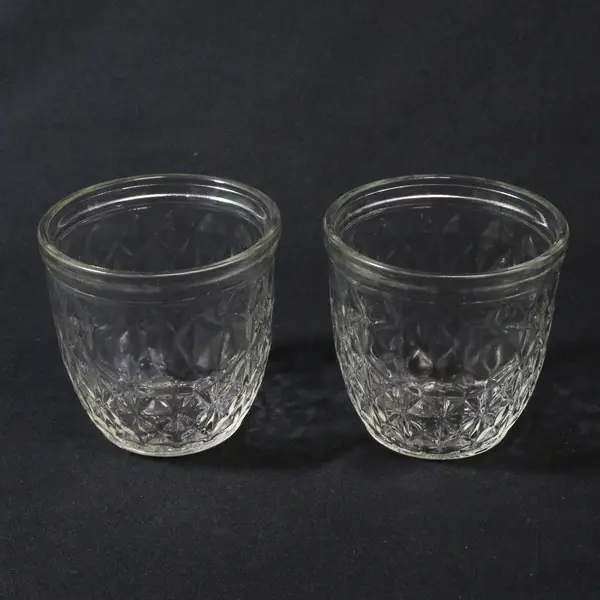 Vintage Ball Quilted Crystal Glass Jelly Jars Set of 2 Regular Mouth