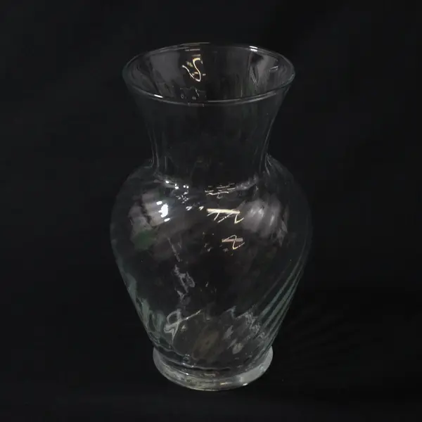 Clear Glass Vase Hourglass Shape Spiral Texture 7 Inch Decorative