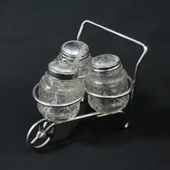 Glass Salt Pepper Sugar Shaker Set Wheelbarrow Holder