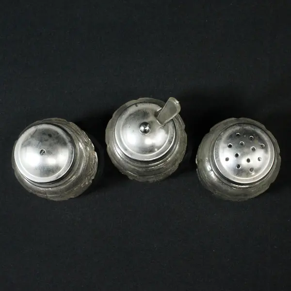 Glass Salt Pepper Sugar Shaker Set Wheelbarrow Holder