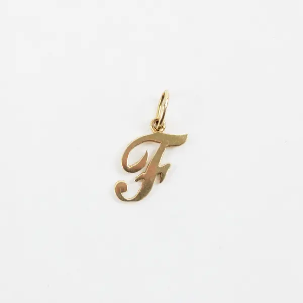 14K Yellow Gold F Initial Pendant 1/2 Inch 0.4g