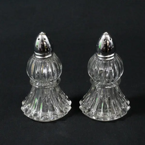 Vintage IRICE Fluted Glass Salt & Pepper Shakers Pair