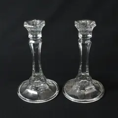 Pair Clear Glass Octagon Taper Candle Holders 8.5in