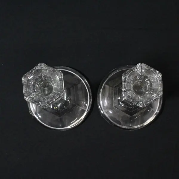 Pair Clear Glass Octagon Taper Candle Holders 8.5in