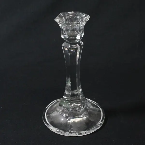 Pair Clear Glass Octagon Taper Candle Holders 8.5in