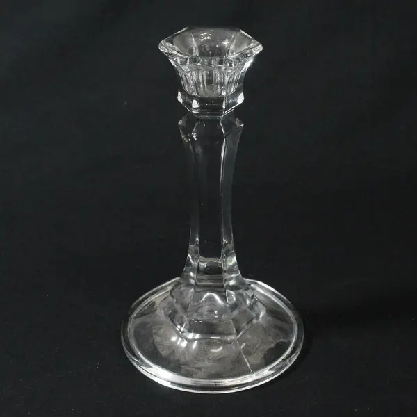 Pair Clear Glass Octagon Taper Candle Holders 8.5in