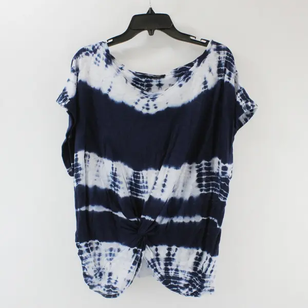 Lucky Brand Women's Large Navy White Tie-Dye Short Sleeve Top