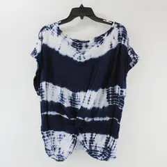 Lucky Brand Women's Large Navy White Tie-Dye Short Sleeve Top