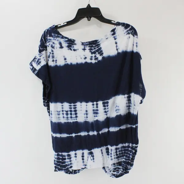 Lucky Brand Women's Large Navy White Tie-Dye Short Sleeve Top