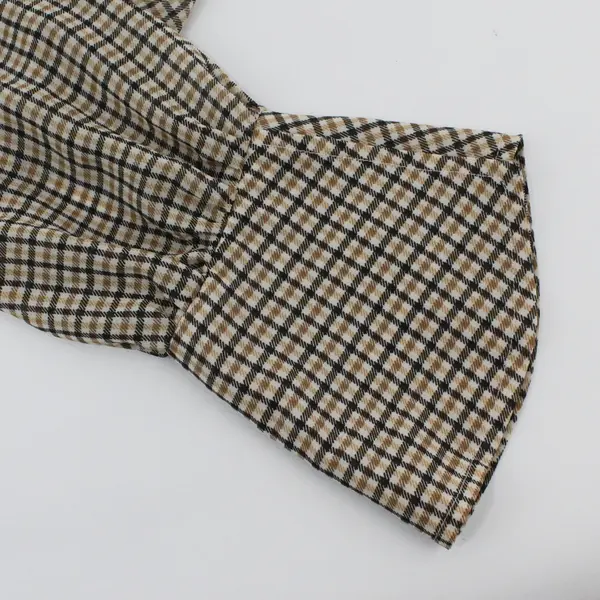 A New Day Women's Large Black Beige Plaid Trumpet Sleeve Top FLAWED