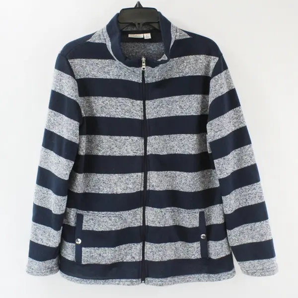 Croft & Barrow Women's XL Blue Gray Striped Zip-Up Jacket