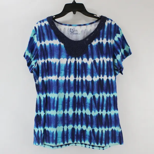 Classic Elements Women's XL Blue White Tie-Dye Top