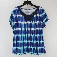 Classic Elements Women's XL Blue White Tie-Dye Top