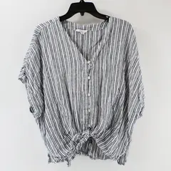 Time and True Women's 3X 22 Gray White Striped Button Front Top