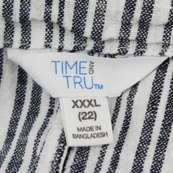 Time and True Women's 3X 22 Gray White Striped Button Front Top