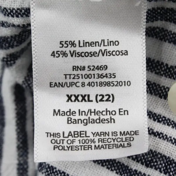 Time and True Women's 3X 22 Gray White Striped Button Front Top