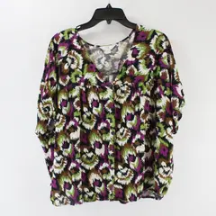 Terra & Sky Women's 2X Multicolor Print Roll Tab 3/4 Sleeve Top