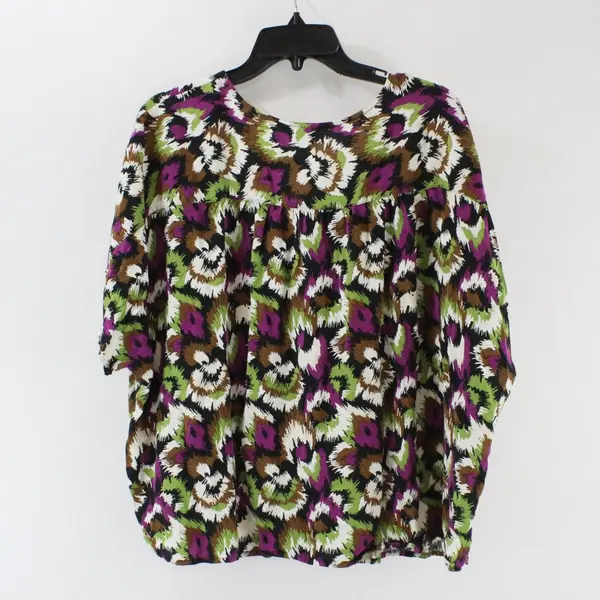 Terra & Sky Women's 2X Multicolor Print Roll Tab 3/4 Sleeve Top