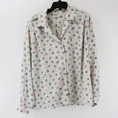 Vintage 1980s Koret Career Women's XL Gray Pastel Geometric Blouse FLAWED