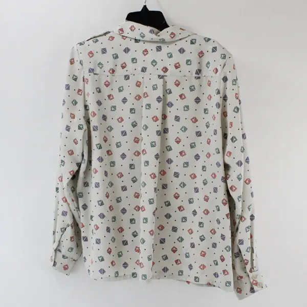 Vintage 1980s Koret Career Women's XL Gray Pastel Geometric Blouse FLAWED