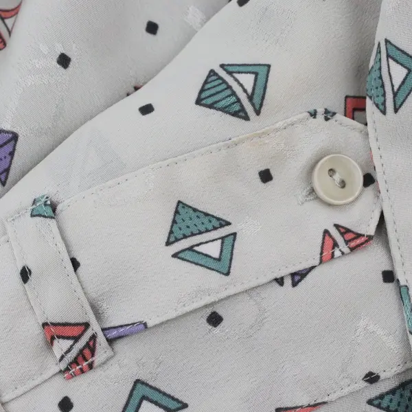 Vintage 1980s Koret Career Women's XL Gray Pastel Geometric Blouse FLAWED