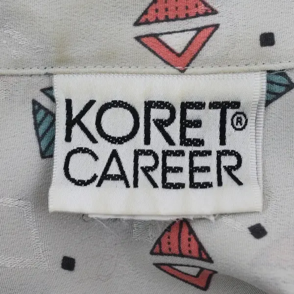 Vintage 1980s Koret Career Women's XL Gray Pastel Geometric Blouse FLAWED