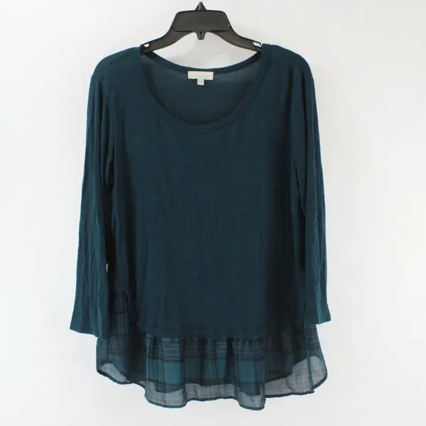 Chenault Women's M Forest Green Plaid Hem Long Sleeve Top
