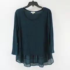 Chenault Women's M Forest Green Plaid Hem Long Sleeve Top